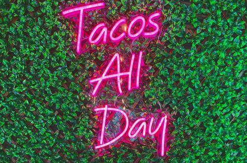 led neon sign tacos all day in restaurant