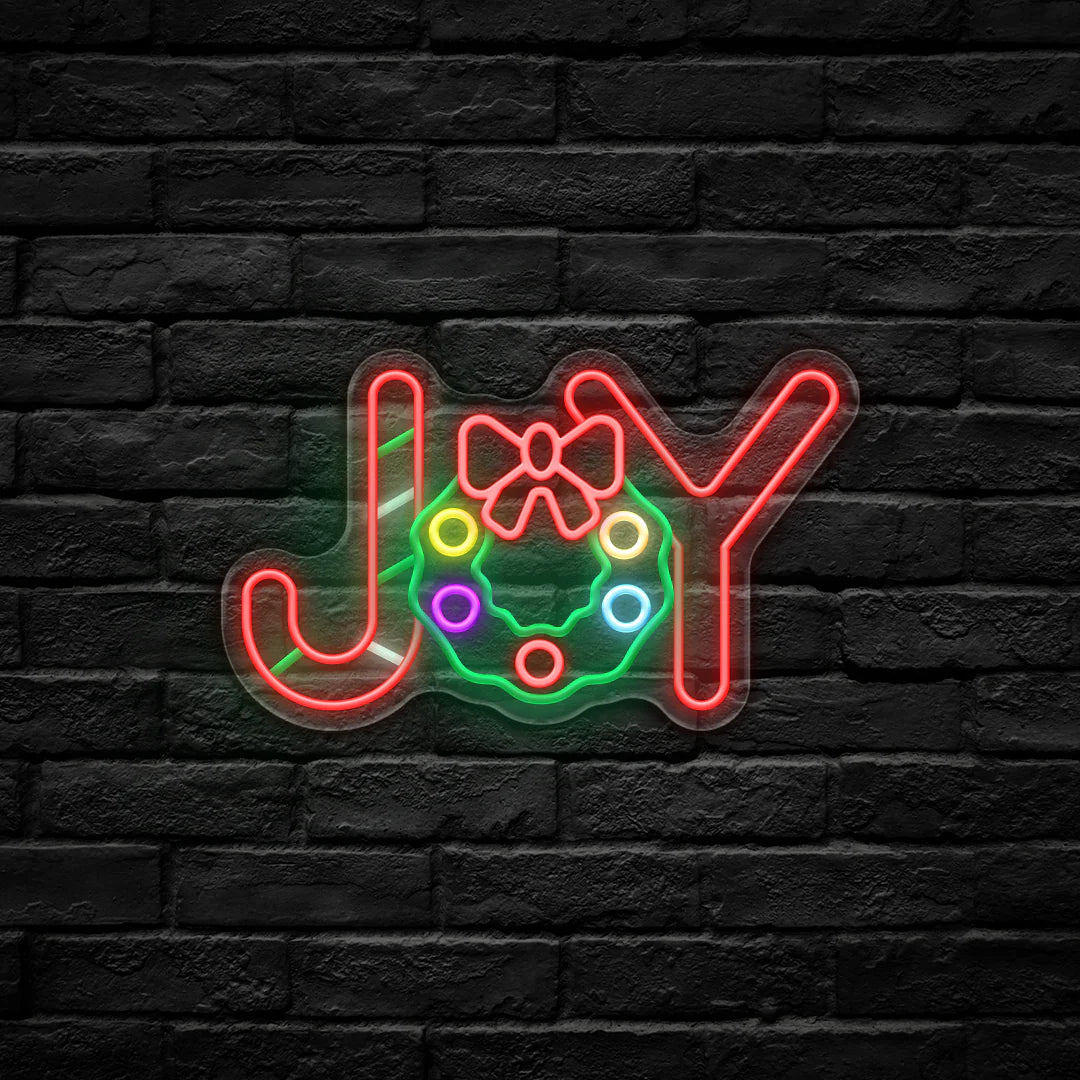 Joy with Christmas Wreath LED Neon Sign (USB-Powered, Dimmable)