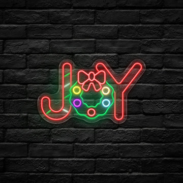 Joy with Christmas Wreath LED Neon Sign (USB-Powered, Dimmable)