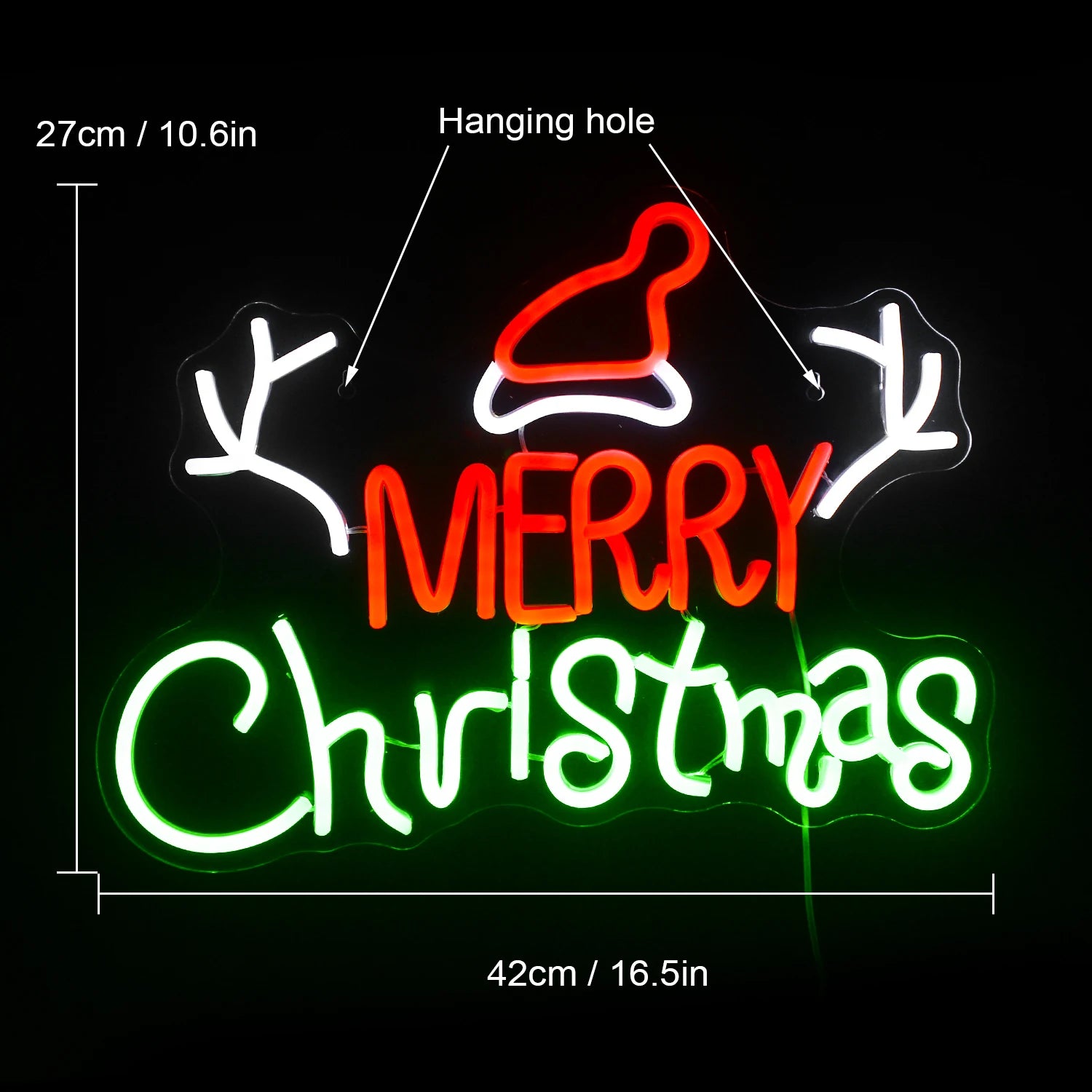 "Merry Christmas" LED Neon sign (USB-Powered, Dimmable, 42cm x 27cm)