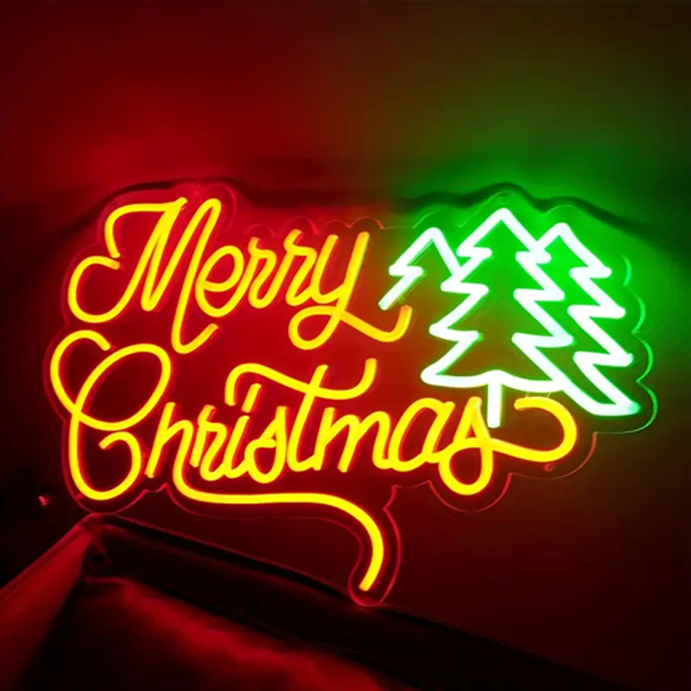 Merry Christmas LED Neon Sign (USB-Powered, Dimmable, 45cm x 23cm)