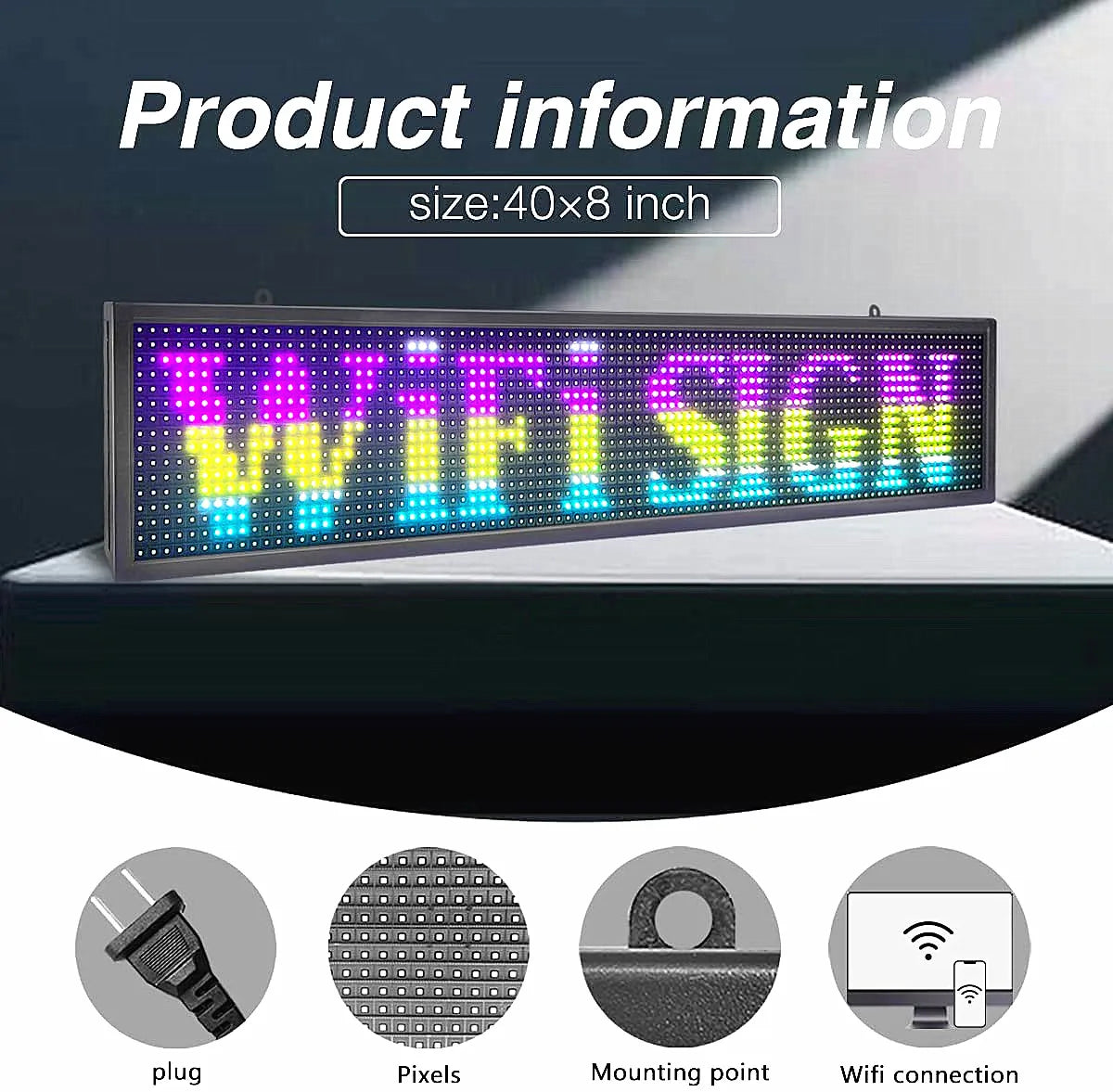 LED Programmable Display Sign 100 × 20 cm (Full Colour, Wi‑Fi, Outdoor IP45)