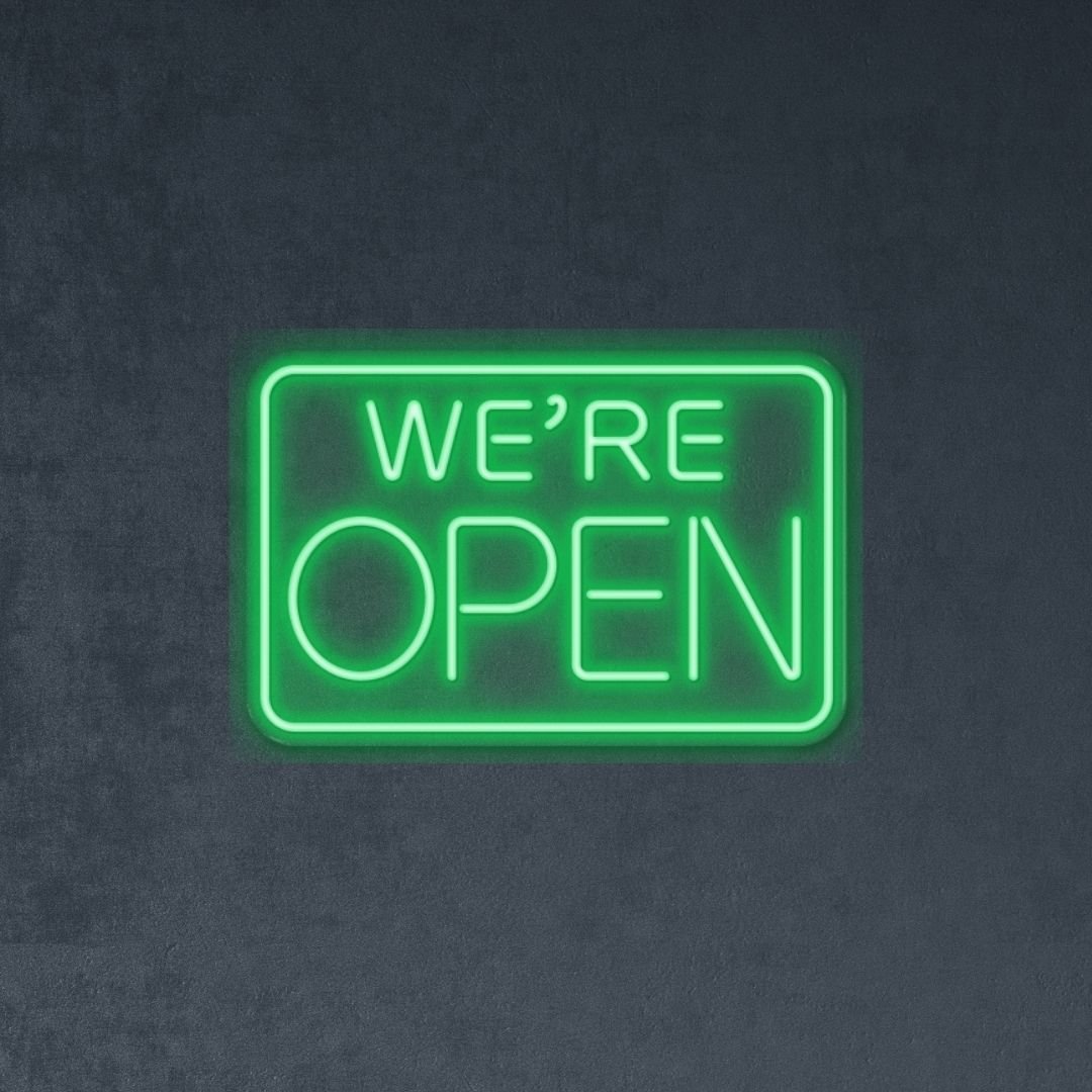 We're Open Emphasized - Neonific - LED Neon Signs - Green - 12" (31cm)